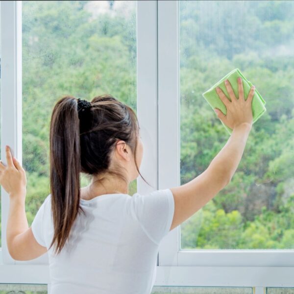 Dusting windows. 